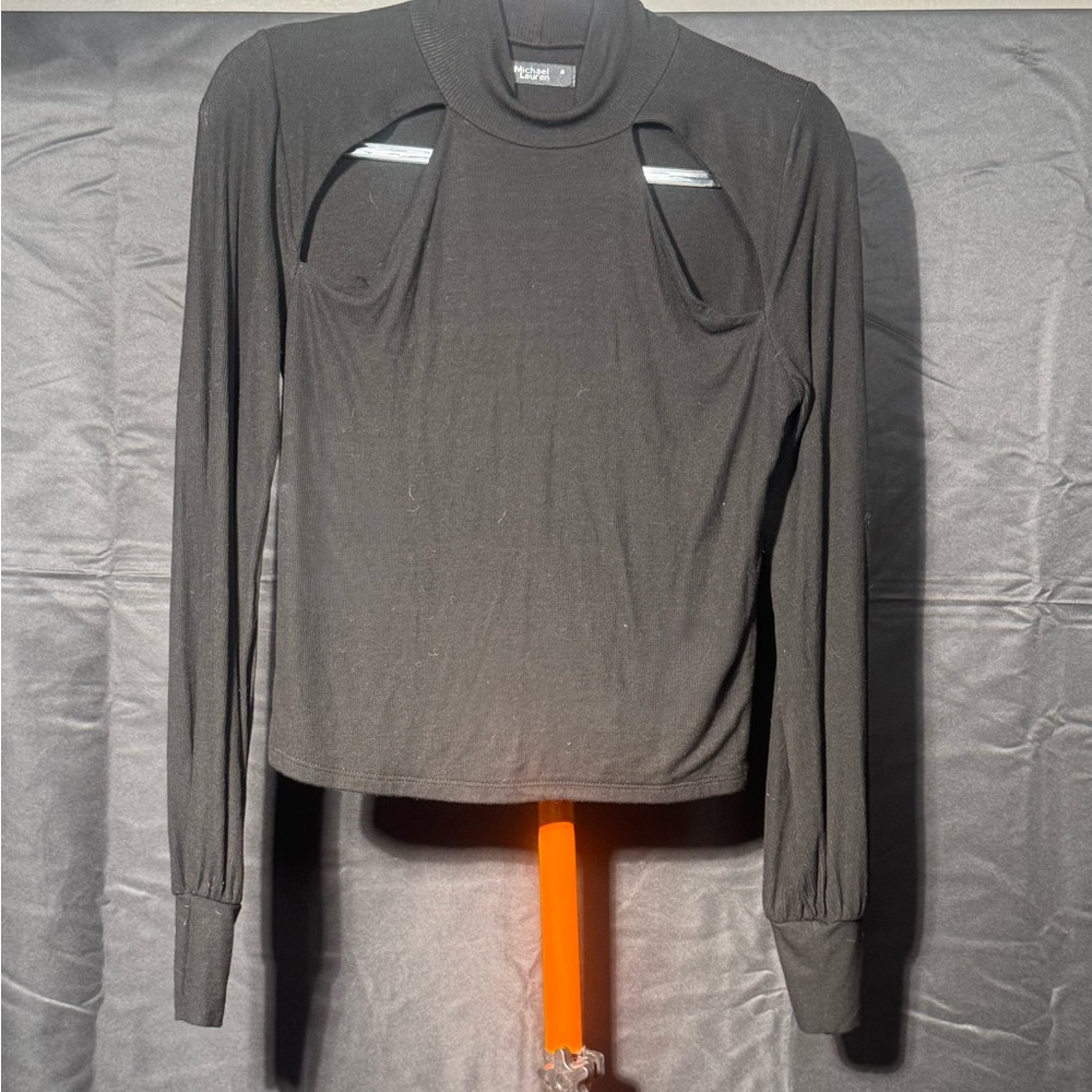 Elegant Black Long Sleeve Cut-Out Top